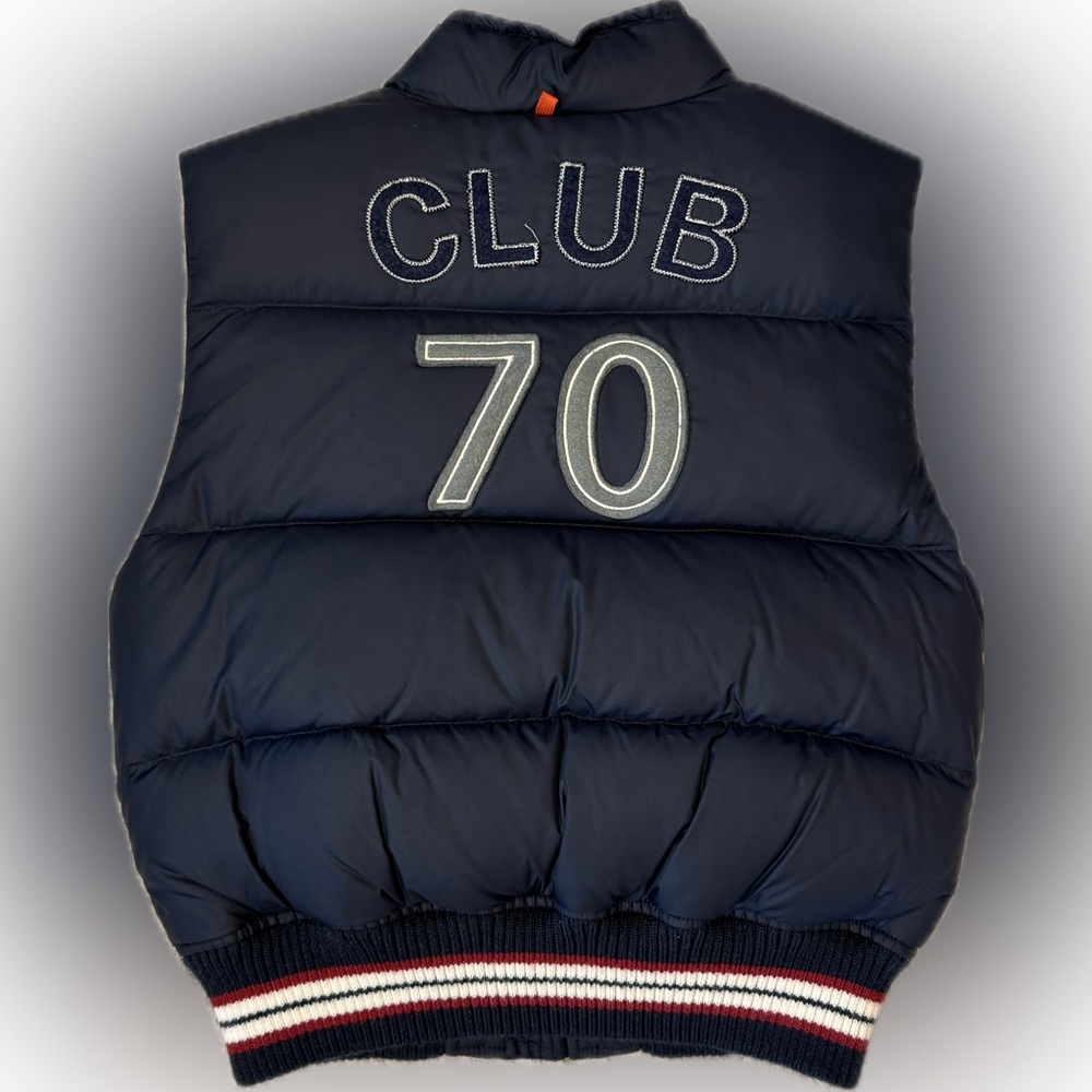 Boss Navy Puffer Vest with Striped Hem